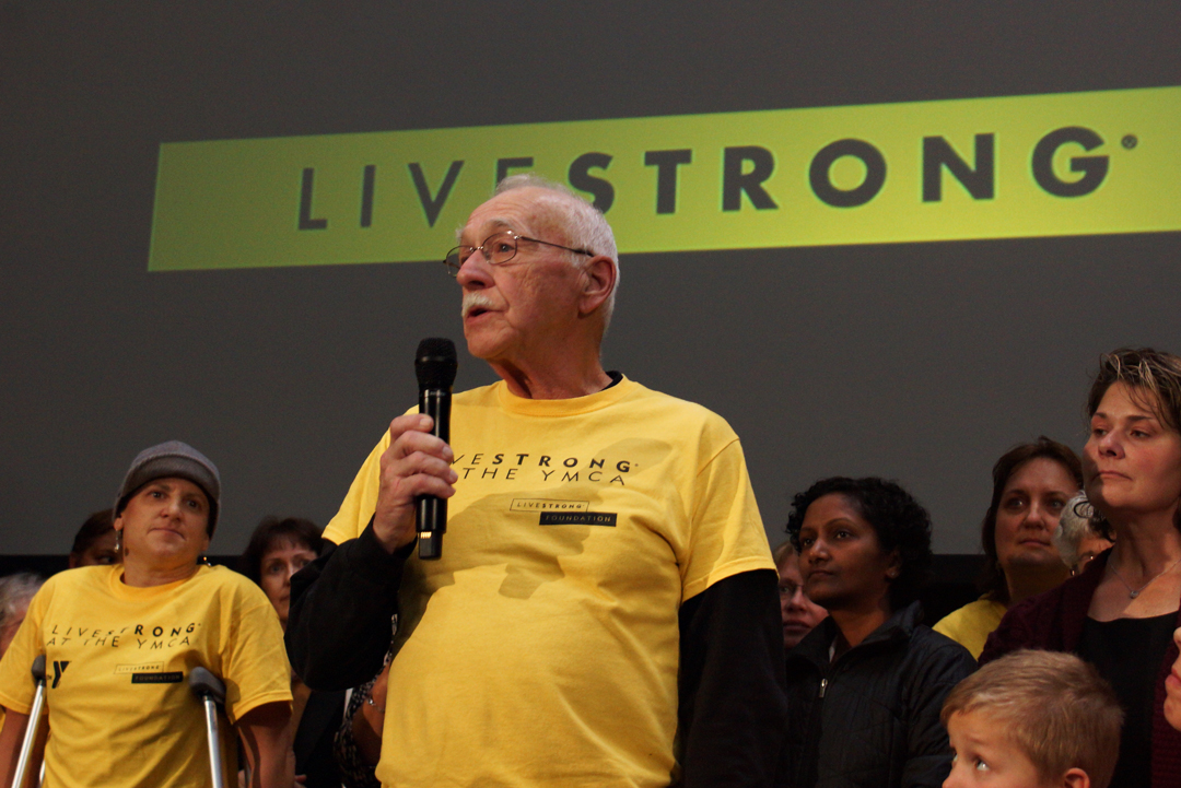 A man speaking at the LIVESTRONG event in Central Massachusetts.