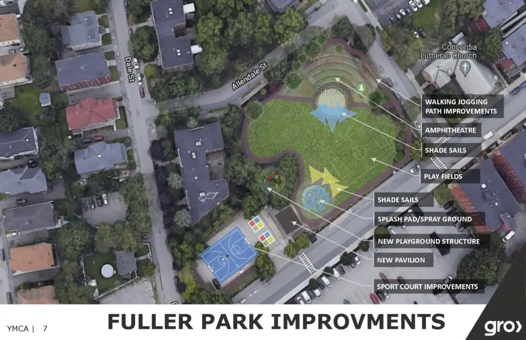 A map with planned improvements for YMCA's Fuller Family Park in Central Massachusetts.