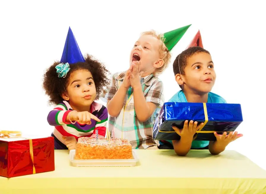 Three children at a birthday party in Central Massachusetts.