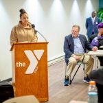 Speaker presenting at YMCA of Central Massachusetts community gathering