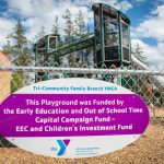 Recognition sign at the newly completed TriCommunity YMCA playground